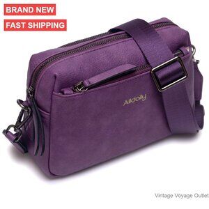 Small Vegan Leather Crossbody Purse with Triple Zip Compartments